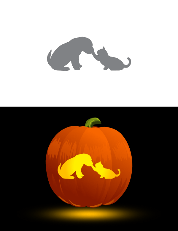 Printable Cat And Dog Pumpkin Stencil