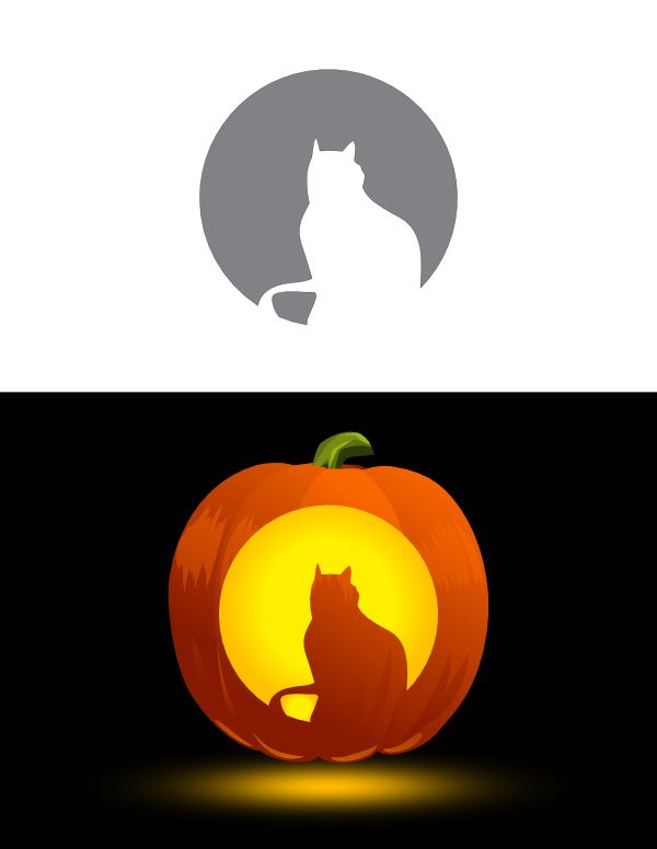 Printable Cat and Moon Pumpkin Stencil