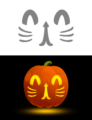 Cat Face With Whiskers Pumpkin Stencil