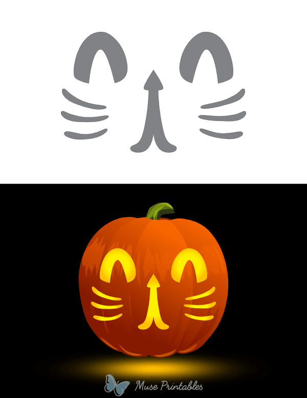 Cat Face With Whiskers Pumpkin Stencil
