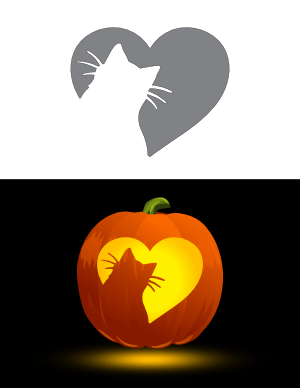 Cat In Heart Pumpkin Stencil