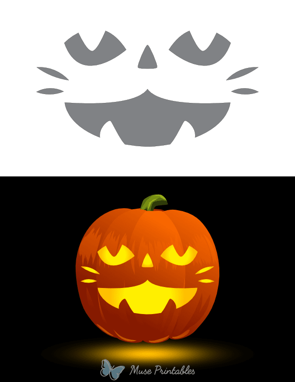 Cat Jack-o'-lantern Face Pumpkin Stencil
