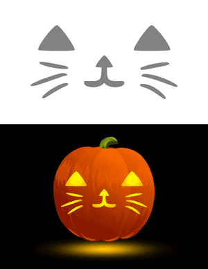 Cat Jack-o'-lantern Face With Whiskers Pumpkin Stencil