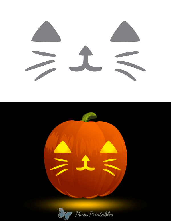 Cat Jack-o'-lantern Face With Whiskers Pumpkin Stencil