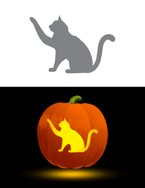 Cat Reaching Out Pumpkin Stencil