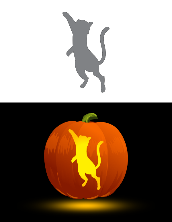 Printable Cat Reaching Up Pumpkin Stencil