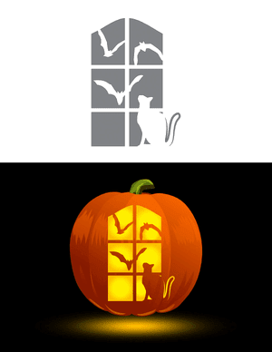 Cat Watching Bats in Window Pumpkin Stencil