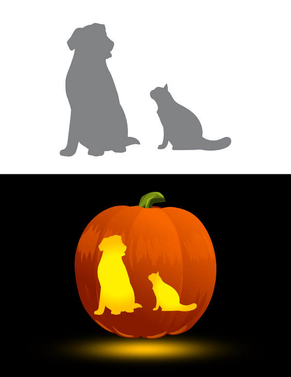 Printable Cat With Dog Pumpkin Stencil