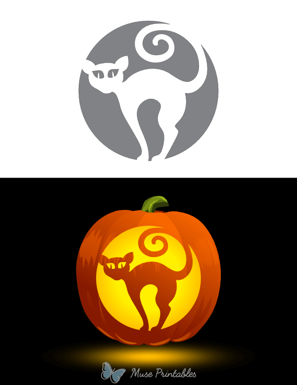 Cat With Swirly Tail Pumpkin Stencil