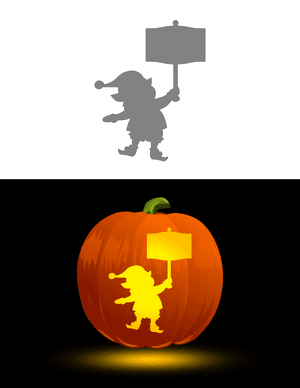 Christmas Elf Holding Sign Pumpkin Stencil