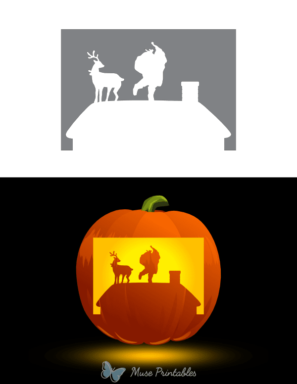 Christmas Rooftop Scene Pumpkin Stencil