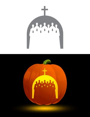 Church Choir Holding Candles Pumpkin Stencil