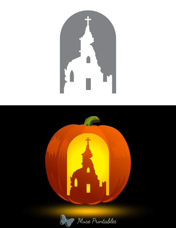 Church Ruins Pumpkin Stencil