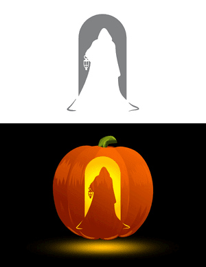 Cloaked Figure Carrying a Lantern Pumpkin Stencil