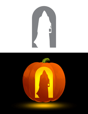 Cloaked Figure Holding a Lantern Pumpkin Stencil