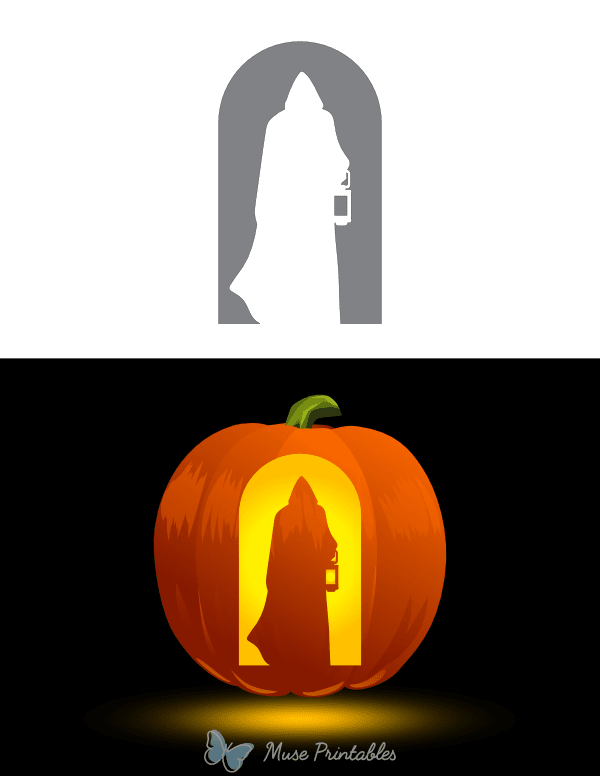 Cloaked Figure Holding a Lantern Pumpkin Stencil