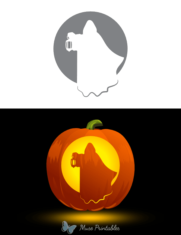 Cloaked Figure Holding Lantern Pumpkin Stencil