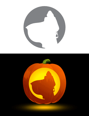 Cloaked Figure With Lantern Pumpkin Stencil