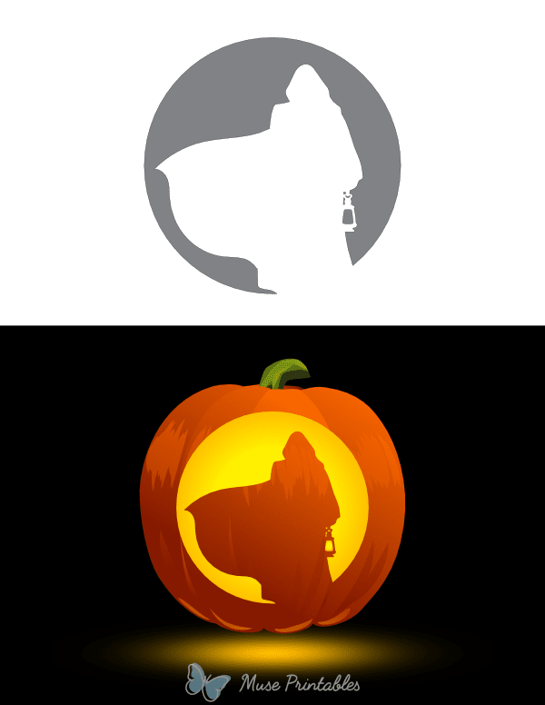 Cloaked Figure With Lantern Pumpkin Stencil