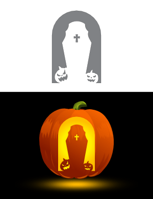 Coffin and Jack-o'-lanterns Pumpkin Stencil