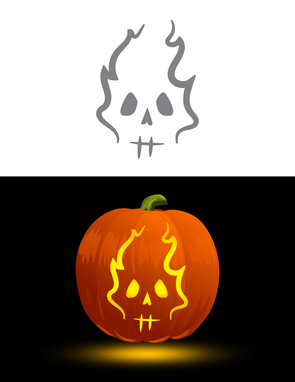 Printable Cool Flaming Skull Pumpkin Stencil