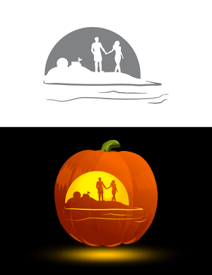 Couple Holding Hands on Beach Pumpkin Stencil