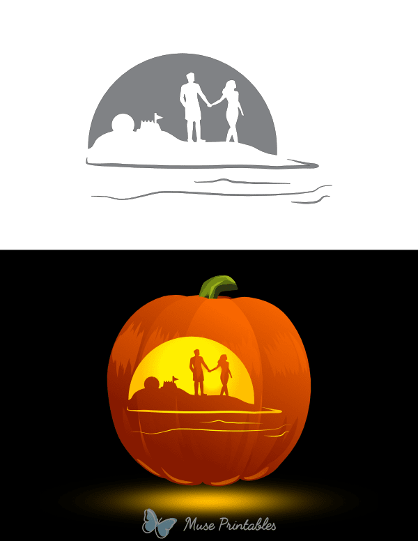 Couple Holding Hands on Beach Pumpkin Stencil