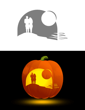 Couple Walking on Beach Pumpkin Stencil