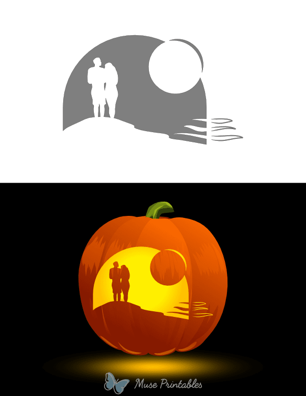 Couple Walking on Beach Pumpkin Stencil