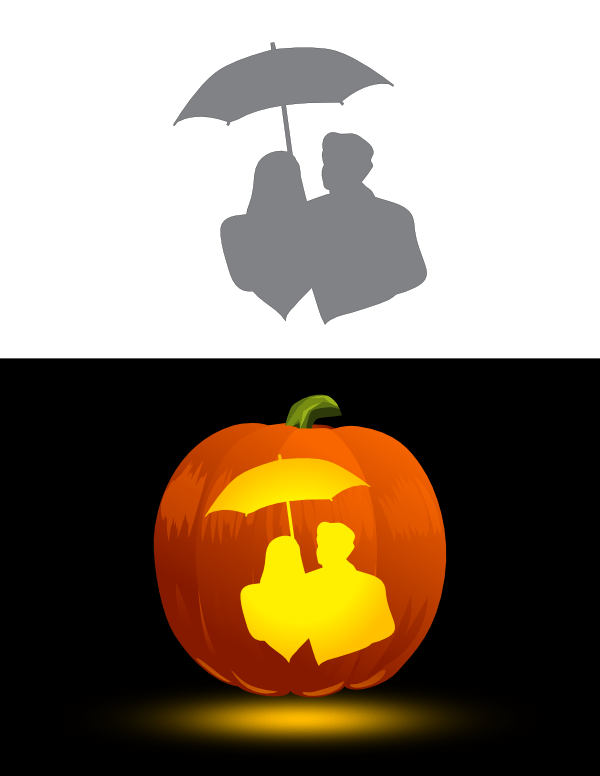 Couple with Umbrella Pumpkin Stencil