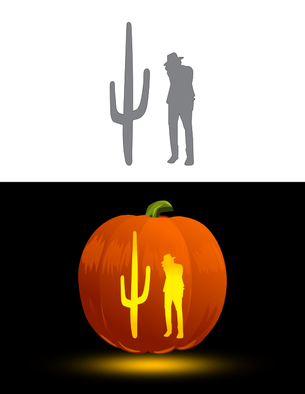 Cowboy with Cactus Pumpkin Stencil