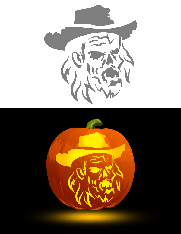 Cowboy Zombie Pumpkin Stencil