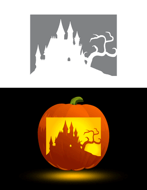 Creepy Castle and Tree Pumpkin Stencil