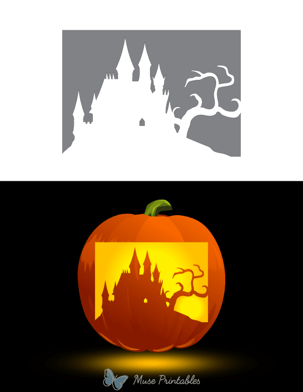 Creepy Castle and Tree Pumpkin Stencil