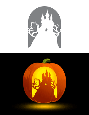 Creepy Castle and Trees Pumpkin Stencil