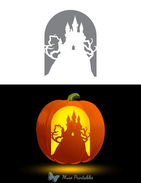 Creepy Castle and Trees Pumpkin Stencil