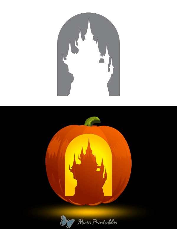 Creepy Castle on Cliff Pumpkin Stencil