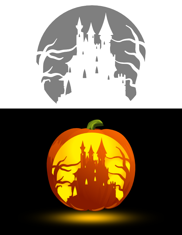 Printable Creepy Castle Pumpkin Stencil