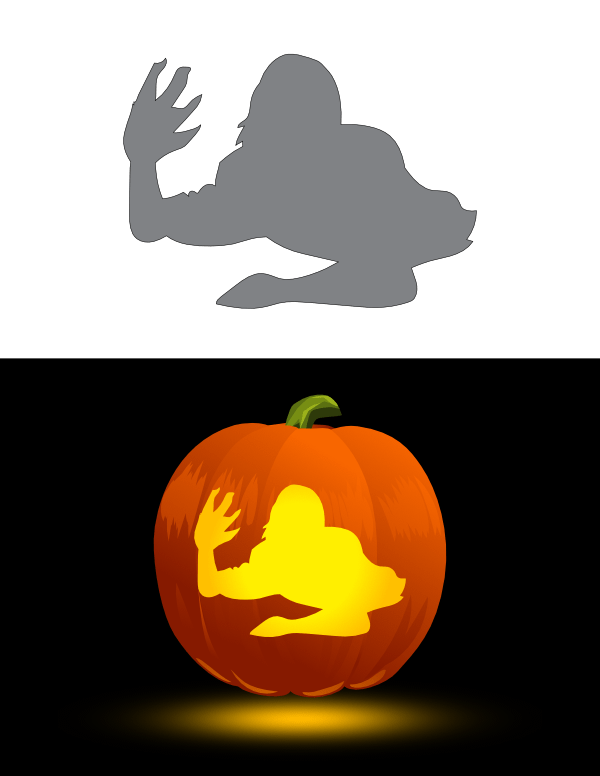 Printable Creepy Crawling Half Zombie Pumpkin Stencil