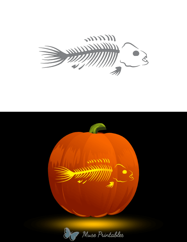 Creepy Fish Skeleton Pumpkin Stencil