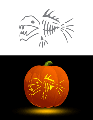 Creepy Fish Skeleton With Sharp Teeth Pumpkin Stencil