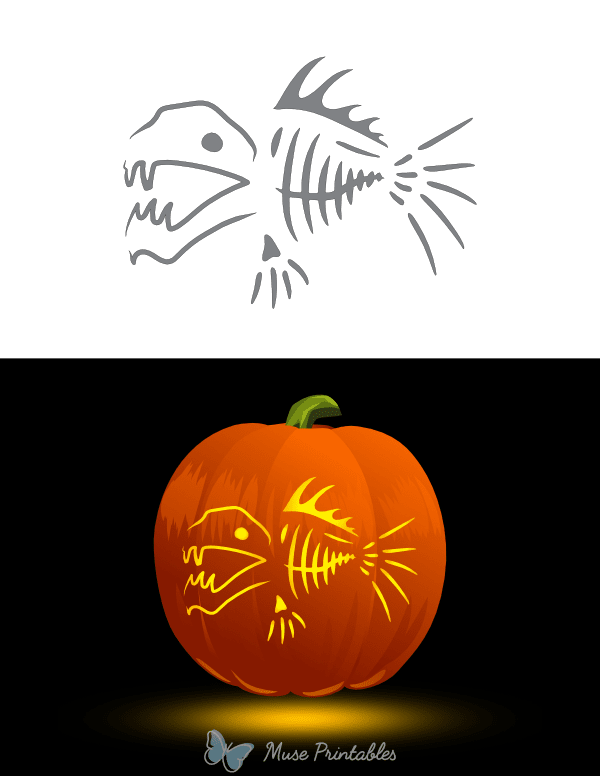 Creepy Fish Skeleton With Sharp Teeth Pumpkin Stencil