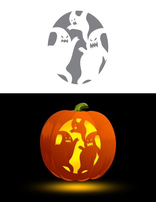 Printable Creepy Ghost Family Pumpkin Stencil