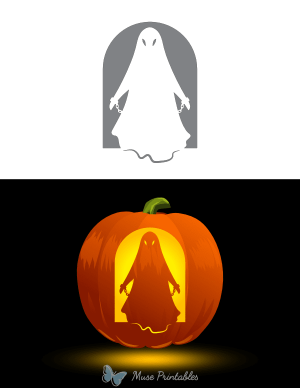 Creepy Ghost With Chains Pumpkin Stencil