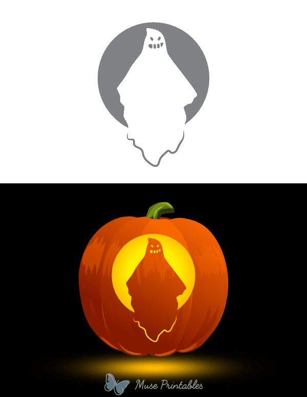 Creepy Ghost With Teeth Pumpkin Stencil