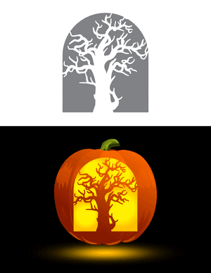 Creepy Gothic Tree Pumpkin Stencil