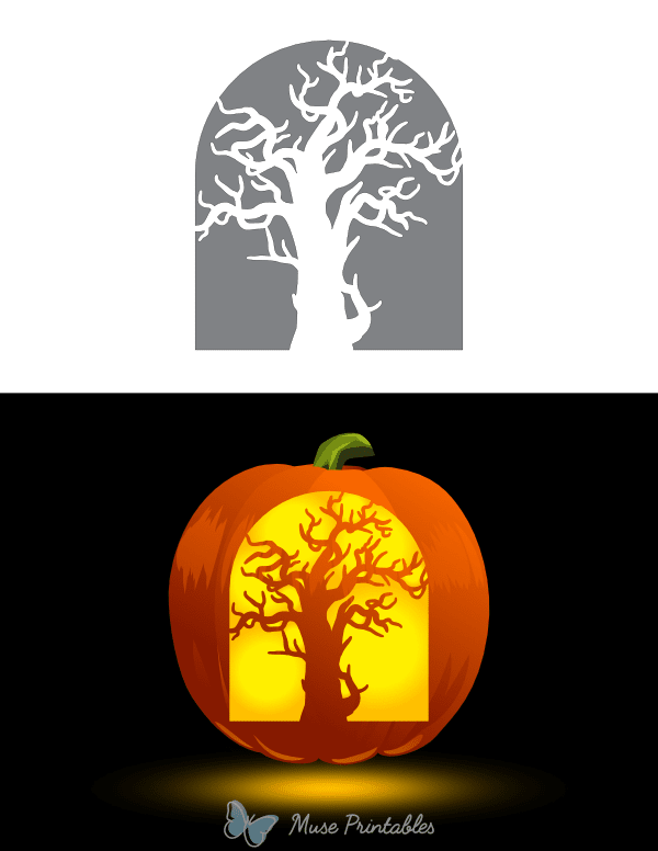 Creepy Gothic Tree Pumpkin Stencil