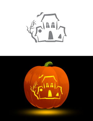 Creepy Haunted House Pumpkin Stencil