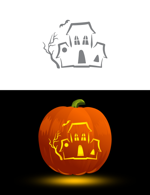 Printable Creepy Haunted House Pumpkin Stencil