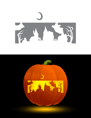 Creepy Haunted Village Pumpkin Stencil